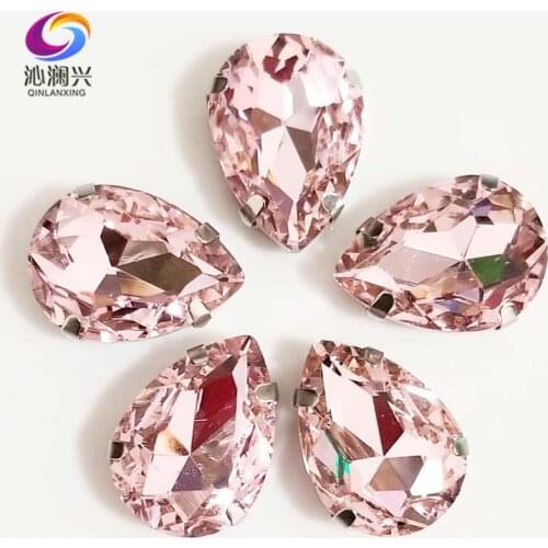 Pink Teardrop shape High quality AAAA Glass Crystal flatback sew on rhinestones with holes,Diy Clothing accessories SWS09
