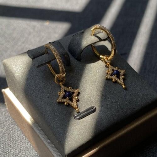 UMGODLY Fashion Earrings Yellow Gold Color Compass Star Earrings with Hoop Zirconia Women Girls ROMA Brand Jewelry Gift