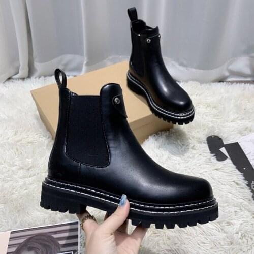 Women Black Chelsea Boots Ladies Winter Shoes Wool Inside Botines Round Toe Genuine Leather Botas De Mujer 2020 Cozy Warm Shoes