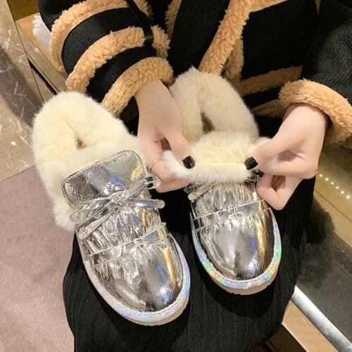 Womens new versatile flat bottomed plush cotton shoes winter warm boots