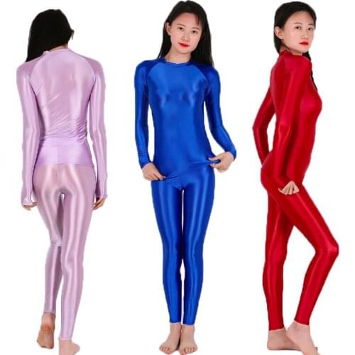 Womens Fitness Suit Long Sleeve Long Sleeve Bodysuit Leggings Matching 2 Pieces Set Costume Shiny Stretchy Gym Clothes Solid