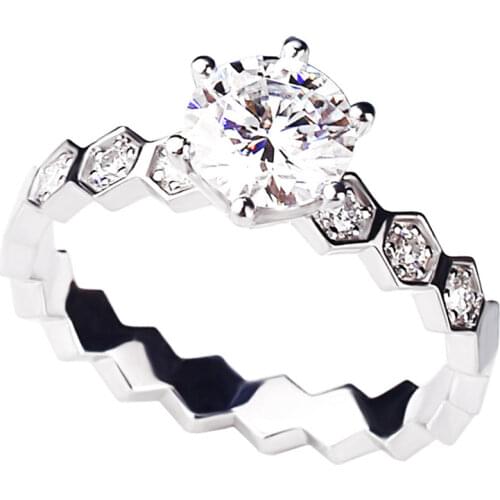 Honeycomb Six-claw Diamond 925 Sterling Silver Ring for Women Luxury Platinum Exquisite Elegant Wedding Engagement Party Jewelry