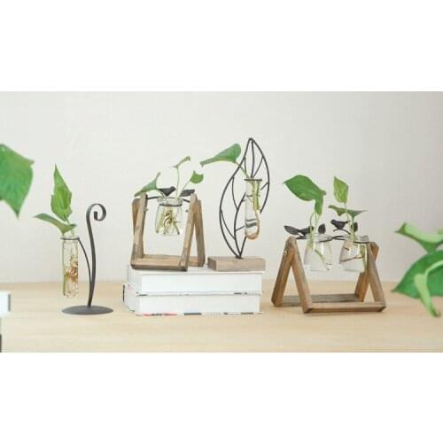 1PC Creative Wooden Stand Glass Terrarium Container Hydroponics Planter Flower Pot Tabletop Vase DIY Home Office Wedding JL 228