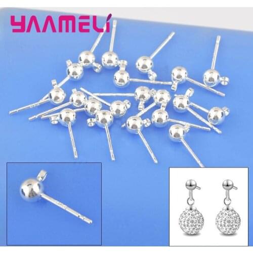 100PCS Lot Wholesale 925 Fine Jewellery Findings Real Pure 925 Sterling Silver Stud Earring Ear Pin 3MM Ball Beads Head