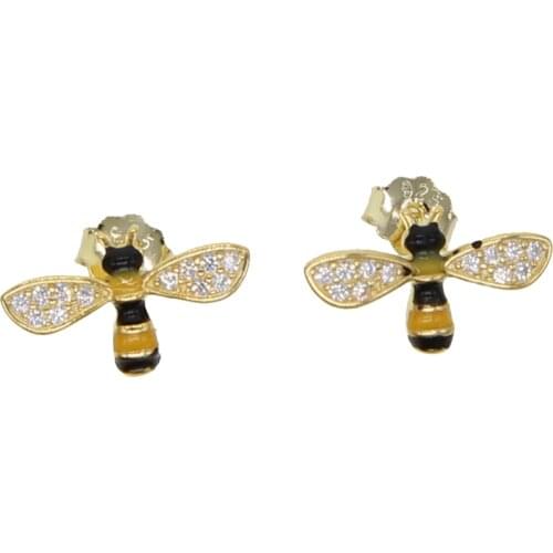 2021 Fashion Jewelry Colorful Cz Paved Cute Animal Honeybee Stud Earring 925 Sterling Silver Sweet Adorable Lovely Women Jewelry