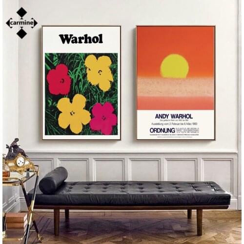 Abstract Wall Art Canvas Painting Andy Warhol Posters and Prints Flowers and Sunset Printing Picture Vintage Wall Art for Decor