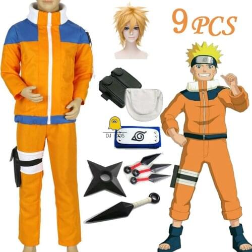 Anime Uzumaki Cosplay Costume Yellow Wig Bag Sword Props Top+pants Halloween Masquerade Party Cosplay Suit Unisex