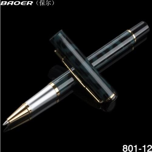 Baoer 801 Fancy Cyan Black Polished Golden Arrow Clip Office Gifts metal roller ball pen