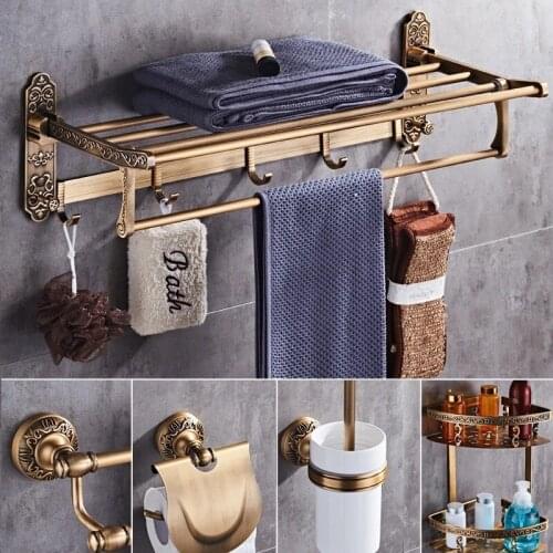 Ancient Aluminum Bath Hardware Sets Brone Bathroom Accessories Set Towel Rack Soap Dish Toilet Brush Paper Holder