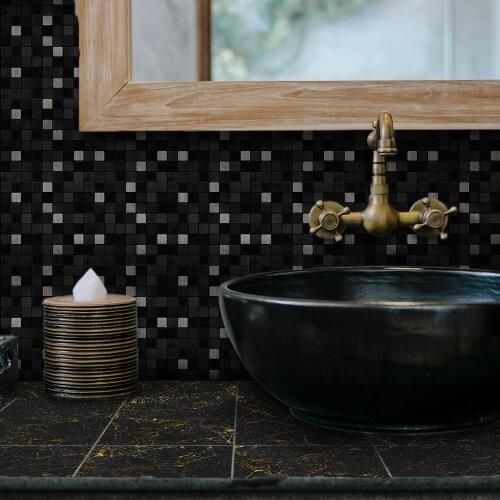 Funlife Black Mosaic Wallpaper Kitchen Tile sticker PVC DIY Waterproof Backsplash Panel Self-adhesive Vinyl Bathroom Art Decor