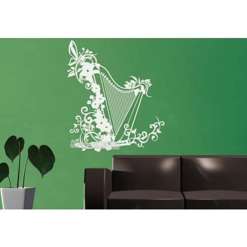 Irish Harp Creative Design Decal Unique Harp Wall Sticker Vinyl Living Room Bedroom DIY Wall Decals Pretty Art Wall Tattoo LA380
