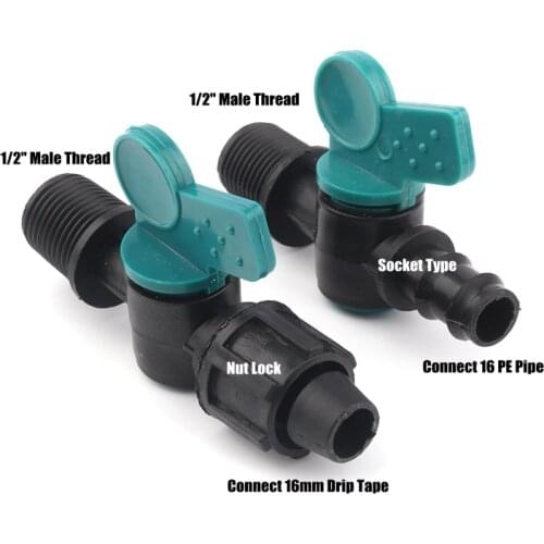 2pcs 16 Irrigation PE Pipe Drip Tape Ball Valve Gardening Irrigation System Joints Farm Greenhouse Bonsai Irrigator Fittings