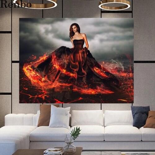 5D diy Diamond Painting Full drill square Diamond Embroidery fire red woman art picture Stitch Cross 3D Mosaic Needlework Crafts