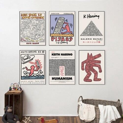 Keith Art Exhibition Poster Pisa Heart Abstract Print New York City Vintage Pop Canvas Painting Gallery Wall Pictures Home Decor