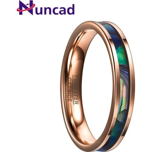 Nuncad 4MM width rose gold inlaid abalone shell tungsten carbide ring Classic Mens Rings Jewelry Party Wedding Band Male rings
