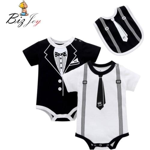 Baby Newborn Summer Short Sleeve Romper Jumpsuit Printed tie gentleman infant Rompers high quality soft cotton Climb Clothes