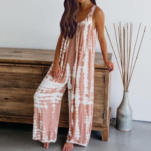 Tie-dye Jumpsuits Women Jumpsuit Loose Overalls Denim Rompers For Women Wide shoulder straps