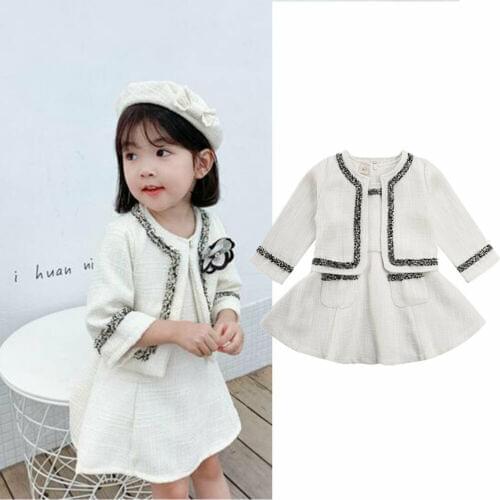 Toddler Children Kid Baby Girls Clothes Set Jackets Coat + Sleeveless A-Line Dress Party Outfits 2pcs Sets 1-6Y