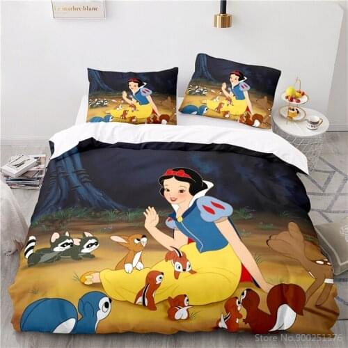 Beautiful Snow White Princess 3D Bedding Set Squirrels Animal Disney Cartoon Duvet Cover Set Home Textile for Children Kids Girl