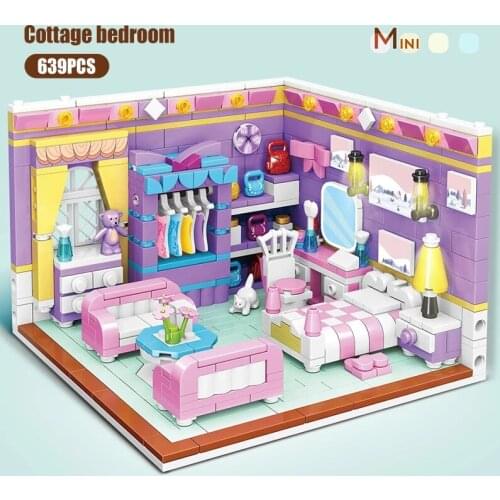DIY Mini Creative Cabin Kitchen Furniture Interior Ornaments Building Block Model Assembled Toy Gifts For Childrens Birthday