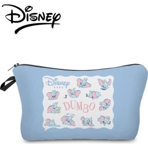 Disney Dumbo Printed Cosmetic Bag Cartoon Women Makeup Bag Girl High Quality Cute Elephant Mini Blue Storage Bag Custom Pattern