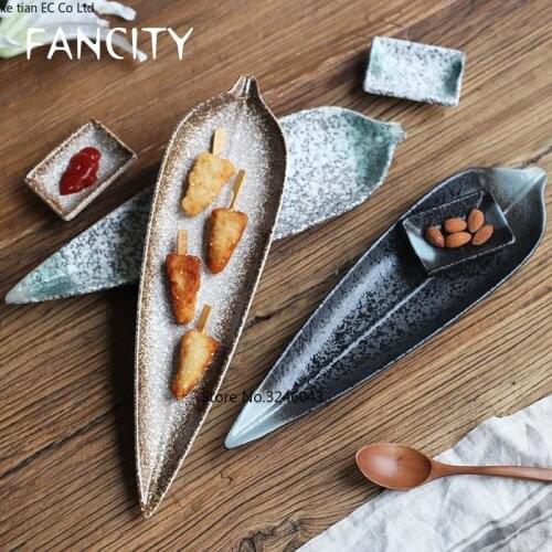 FANCITY Japanese style and wind creative ceramic plate 14 inches Sashimi sushi cutlery Snack tray Japanese cuisine plate