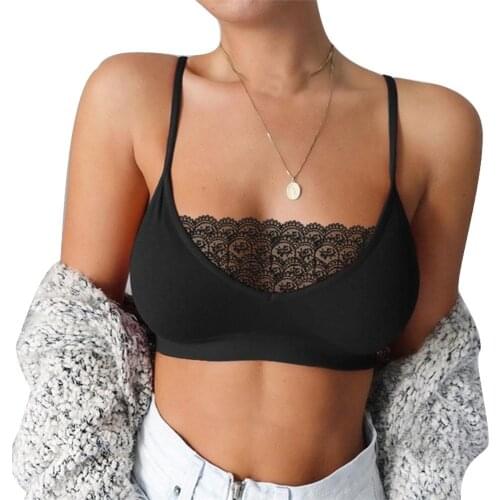 Fashion Summer Breathable Women Bralette Vest Halter Ligh Coor Lace Patchwork Sleeveless Crop Top Strap Camisole