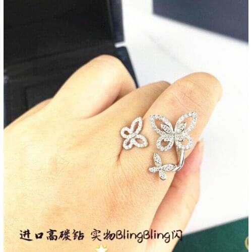 Hot brand three butterfries open design full diamond butterfly flower wedding party ring sign G jewelry