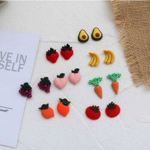 Cute Fruits Vegetable Resin Stud Earrings for Women Cute Summer Cherry Avocado Lemon Shaped Girl Ear Jewelry Gifts