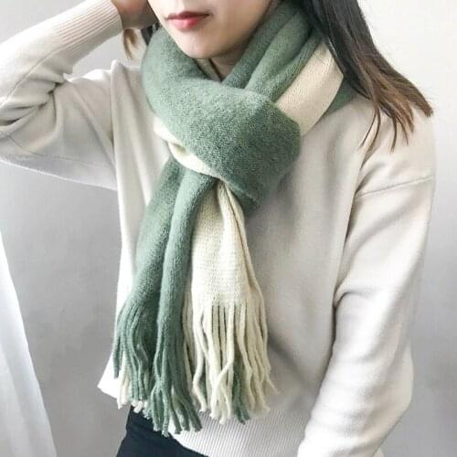 Mingjiebihuo New arrival Fashion Autumn and winter Korean Long Student Japanese Fresh Thicken warm patchwork long scarf