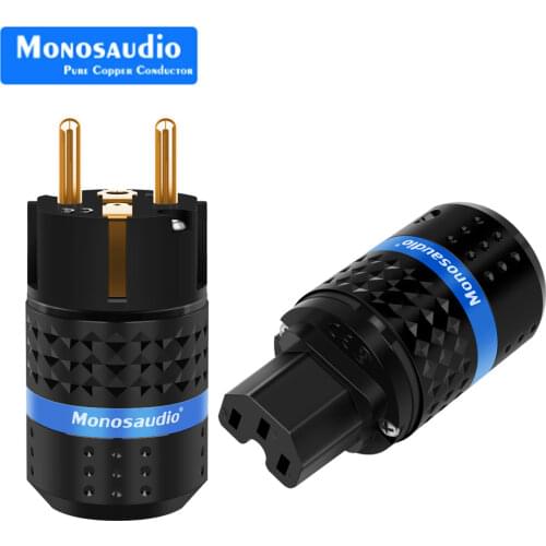 Monosaudio E102G/F102G Hi-end Pure Copper Rhodium Plated European Power Connector Hifi IEC Plug Connector Power Plug