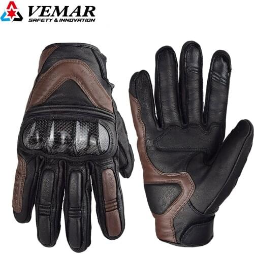 Winter Retro Real Leather Motorcycle Gloves Carbon Fiber Wearable Motocross Gloves Double Finger Touch Motor Bike Gloves