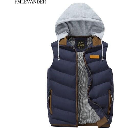 Mens Sleeveless Hooded Vest Homme Winter Casual Coats Male Cotton-Padded Thickening Vest Men Hood Waistcoat