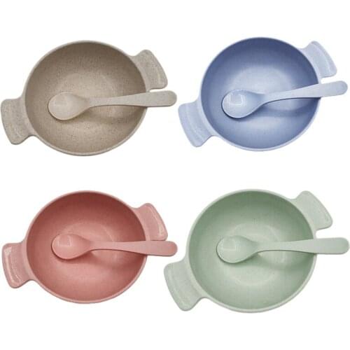 Infant Baby Feeding Tableware Set Eco-Friendly Wheat Baby Plate Dishes Children Dinnerware Kids Anti-hot Training Bowl+Spoon