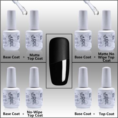 2 Pcs IDO Gelpolish 15ml UV Polish Nail Gel Set (1 Base Gels+1 Matte No Wipe Top Coat) Soak Off Nails Art Manicure