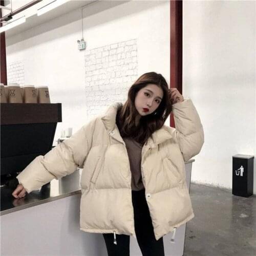 2021 New Arrival Women Winter Cotton Padded Clothes Short Bread Loose Coat Solid Color Long Sleeve Warm Harajuku Casual