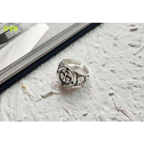 100% 925 sterling silver retro cross ring old personality opening ring free shipping