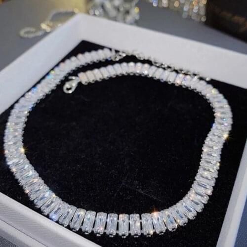 2021 High Quality Baguette CZ Cluster Necklace Iced Out Cubic Zircon Tennis Link Necklace For Women HipPop Bling Fashion Jewelry