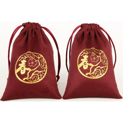 Drawstring Gift Bags Jewelry Packaging Pouches Custom Personalized Logo Print Flannel Chic Wedding Favor Bags Woman Jewelry Sack