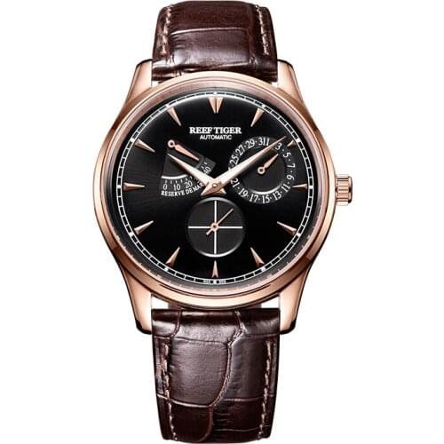 Reef Tiger Artist Serier RGA1980 Men Business Dual Windows Power Reserve Dial Automatic Self Wind Mechanical Wrsit Watch