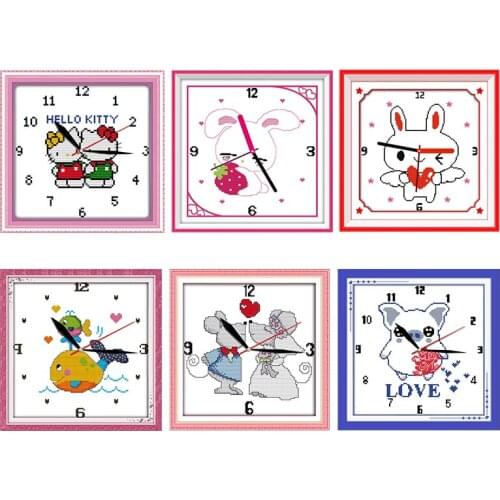 Cross-Stitch Embroidery Needlework Kit Stamped Love Rabbit Clock Patterns 11CT 14CT Printed Counted Thread Craft Home Decor Gift
