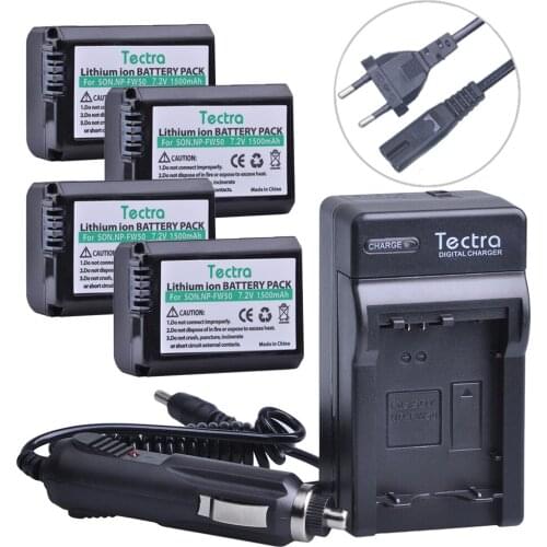 Tectra 4PCS NP-FW50 NPFW50 Battery+Digital Wall Charger for Sony Alpha a7 a7 II a7R a7R II a7S a7S II a5000 a5100 a6000 Battery