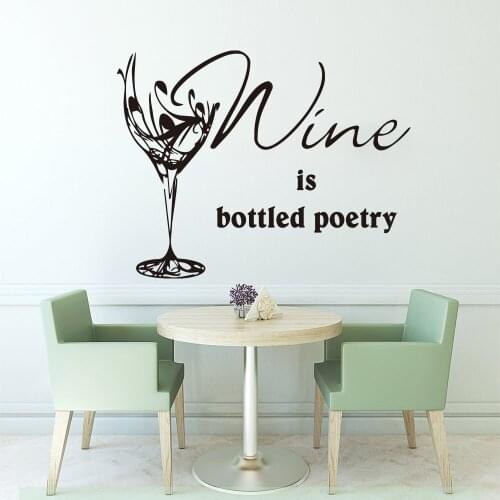 Wine Is Bottled Poetry Wineglass Wall Sticker Kitchen Dinning Room Wine bowl Quote Wall Decal Bar Pub Restaurant Vinyl Decor