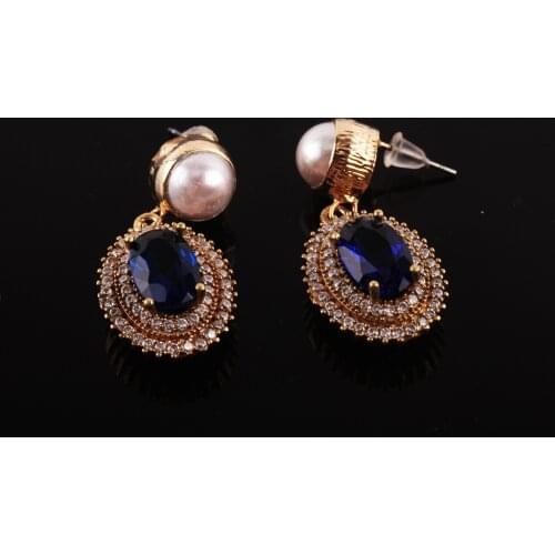 UM US JEWELRY Sapphire and Pearl Cubic Zirconia Earrings
