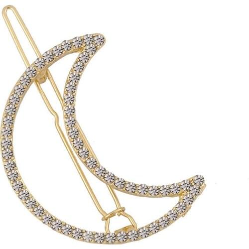 Simple Gold Crystal And Rhinestone Moon Hair Clip Diamante Hair Barrette For Women Girls Accessories Jewelry