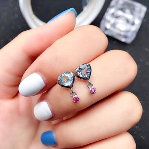VVS Grade Sky Blue Topaz Stud Earrings for Girl 5mm Natural Topaz Earrings 925 Silver Heart Crystal Earrings