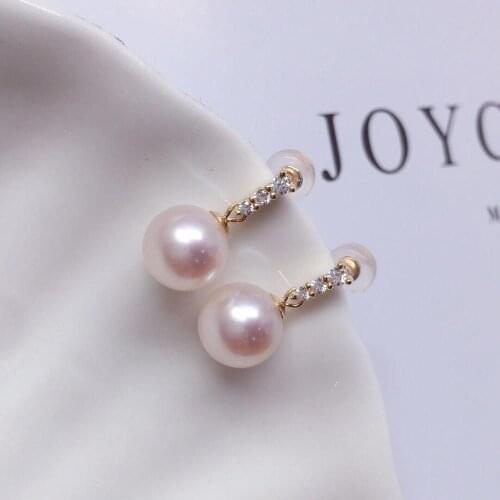 MADALENA SARARA Akoya Pearl Earrings 18K Earrings Stud Earrings Elegant Women Saltwater Pearl 7-7.5MM