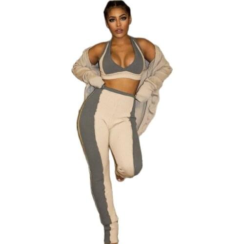 Womens ribbed knit stitching 2 sets V neck tank pants tight sexy street sports leisure 2021 summer wear