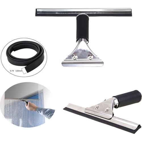1pc Stainless Steel Shower Mirror Window Squeegee Glass Wiper Cleaning Tool Rubber Scraper Car Cleaner Rubber Strip