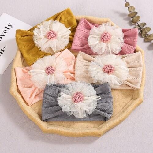 12 PCS, Newborn Baby Mesh Flower Nylon Headbands, Cable Knit Turban Headwrap, Baby Shower Gift